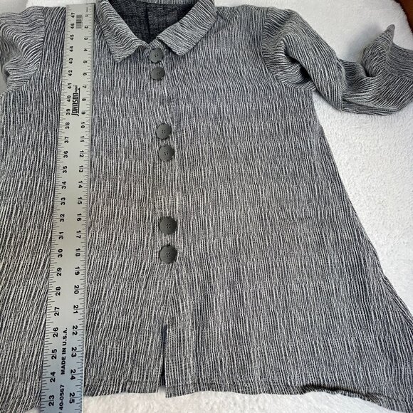 Signature Collection Fridaze Black Pinstripe Button-Up Blouse Medium Linen Blend - Picture 7 of 7